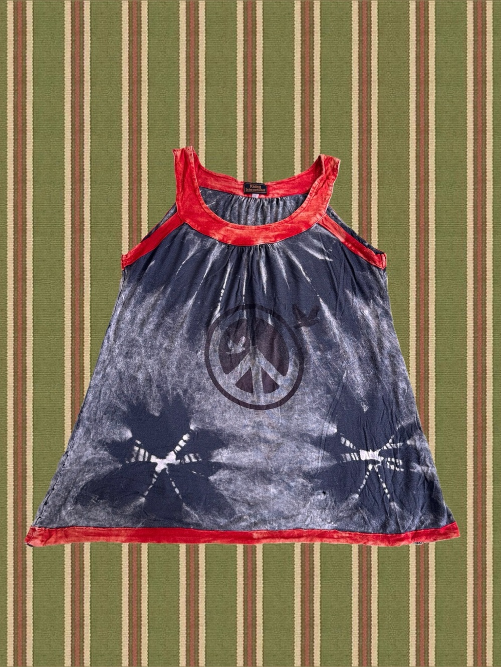Rising International Navy Tie-Dye Peace Sign Tank with Red Trim